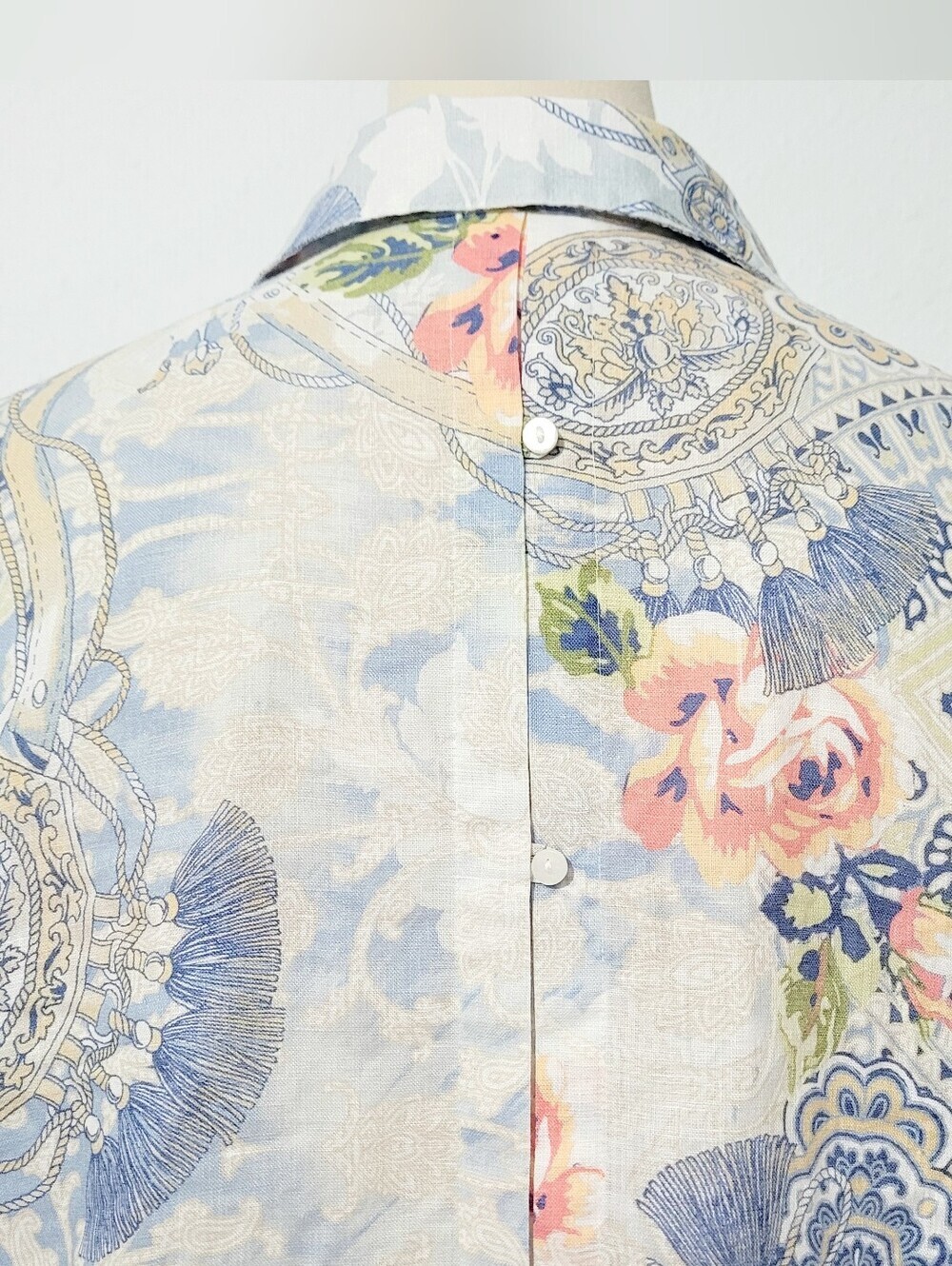 Chico's No-Iron 100% Linen Floral Paisley Button Front Tunic Shirt Medium Woman - Picture 5 of 12
